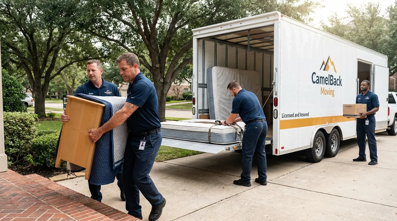 Crew loading residential truck for cross-state move from Snowflake, AZ
